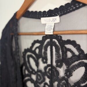 Rachel Zoe Sheer Black Floral Lace Robe